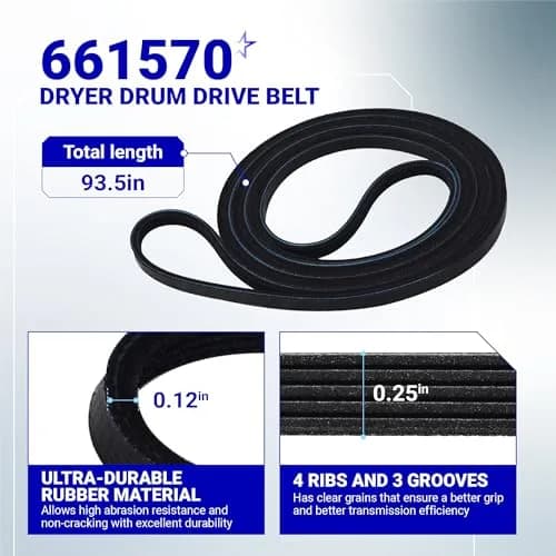 BlueStars Dryer Belt & Pulley Kit 93.5in | Compatible with Whirlpool, Kenmore, Maytag (93.5 in, Rubber) thumbnail 2