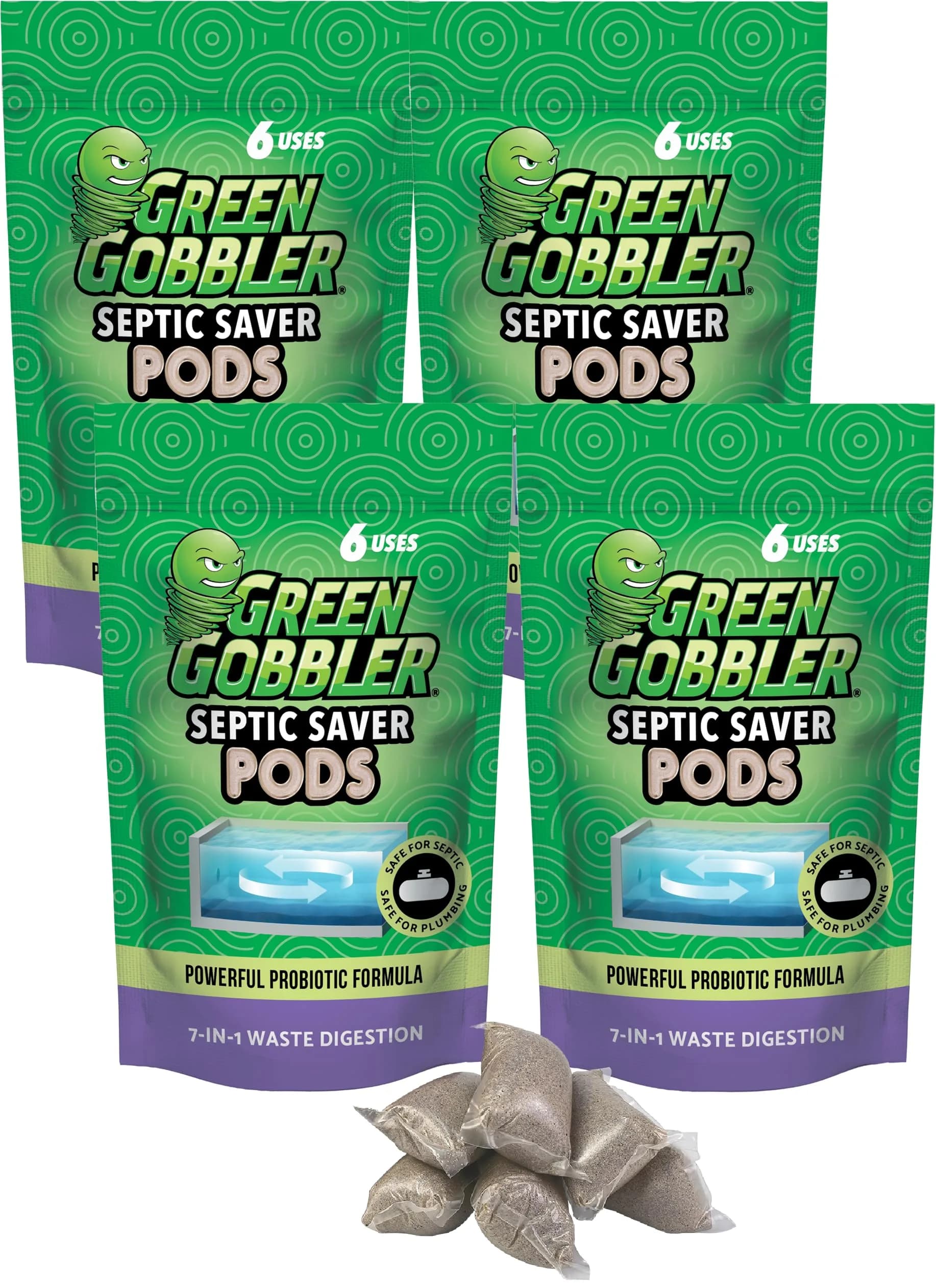 Green Gobbler Septic Saver Pods 72 Count (2.87 kg / 6.32 lb) | Natural Bacteria for Septic System Maintenance — 24 Pods