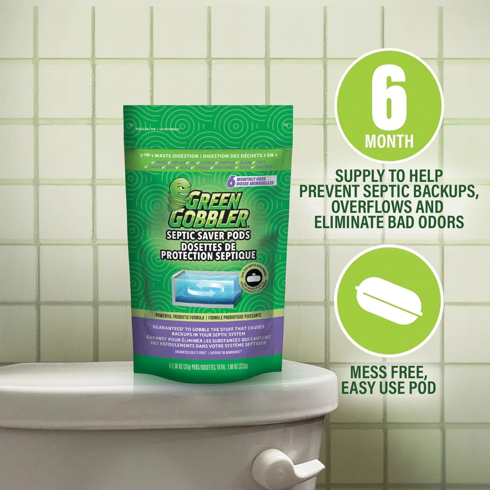 Green Gobbler Septic Tank Treatment Packets (24 Pods) | Natural Bacteria to Prevent Costly Septic Issues thumbnail 6