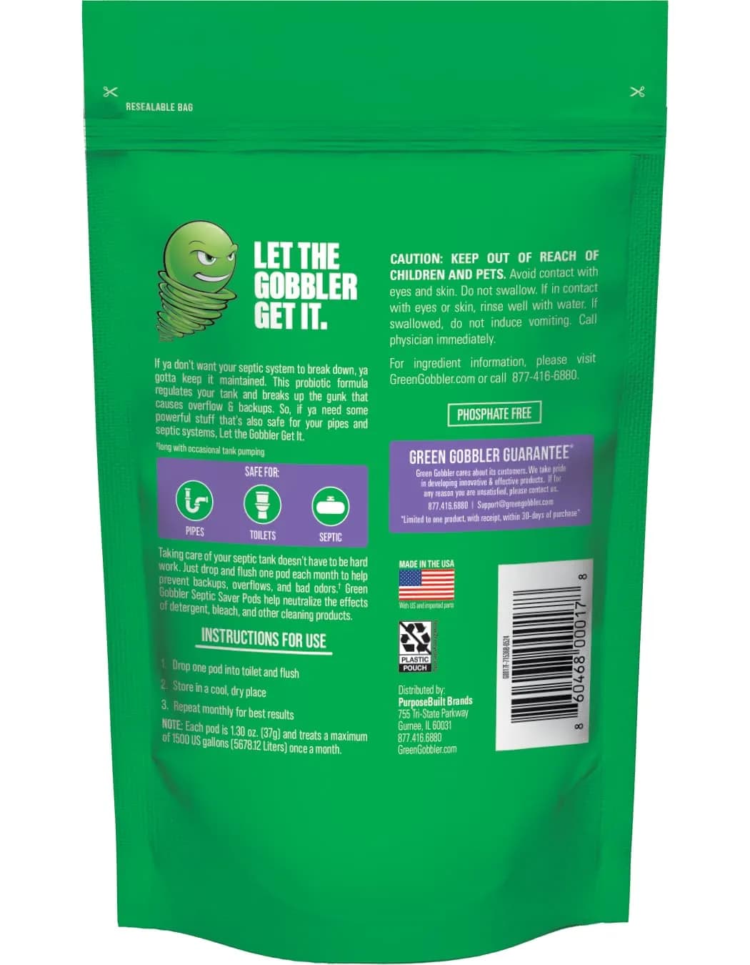 Green Gobbler Septic Tank Treatment Packets (24 Pods) | Natural Bacteria to Prevent Costly Septic Issues thumbnail 2