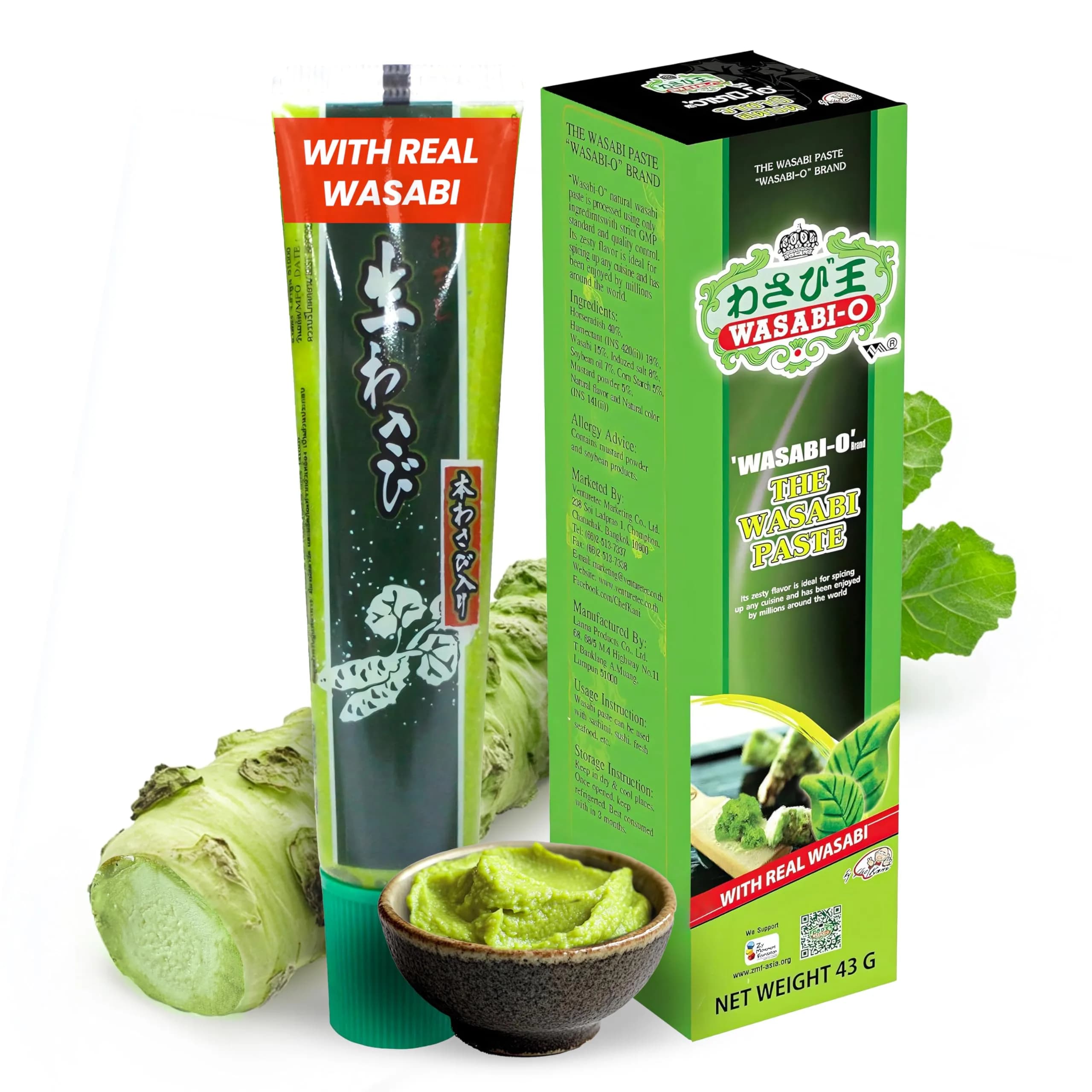 WASABI-O Real Wasabi Paste, Mild Heat | Authentic Japanese Wasabi Root, Squeeze Tube — 1.52 Ounce