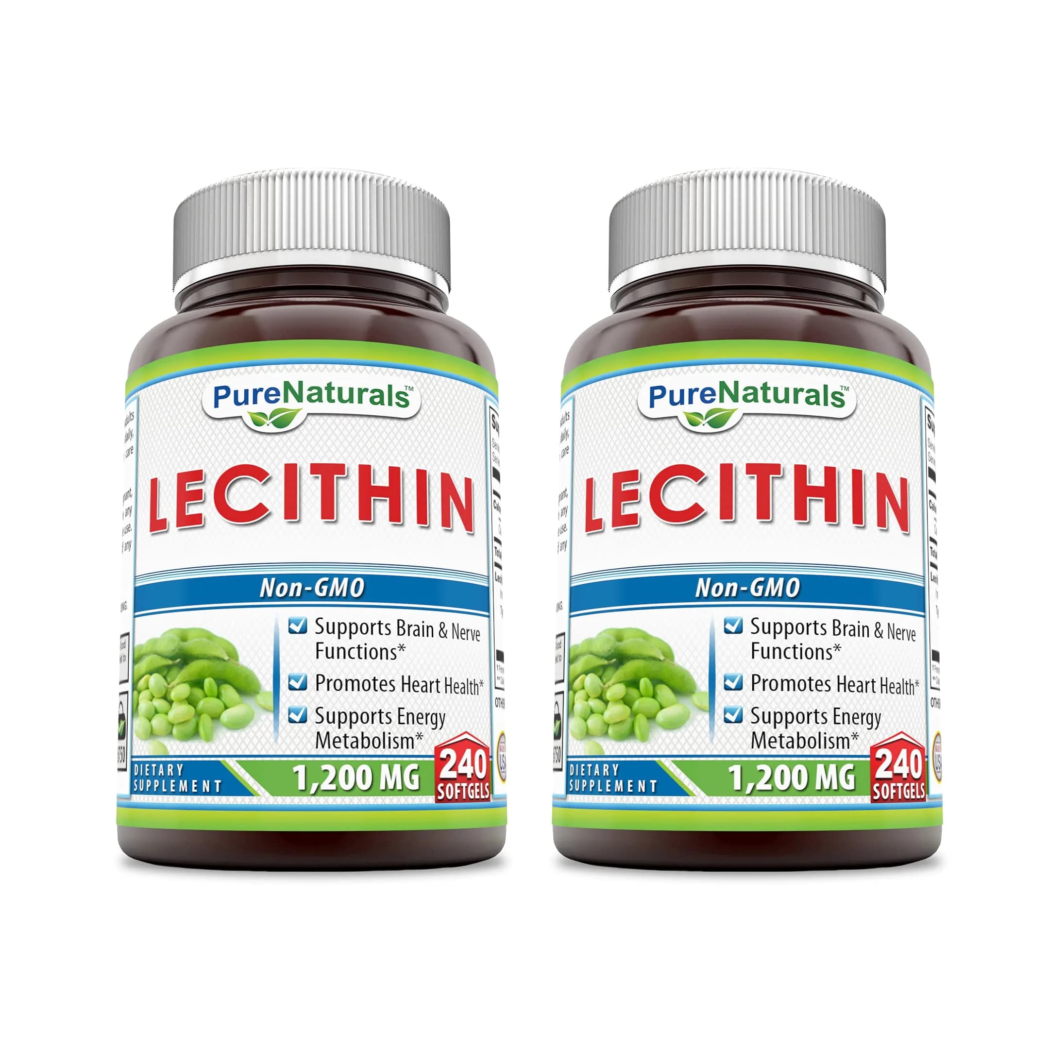 Pure Naturals Lecithin 1200 mg Softgels | Gluten Free, High Potency, 240 Count in 2 Pack