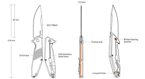 Ruike Folding Pocket Knife,Frame Lock,8Cr13mov Steel,8.62in | Tactical Camping EDC Tool for Men & Dad thumbnail 9