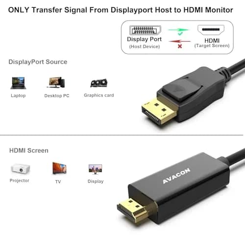 AVACON 4K DisplayPort to HDMI 10 Feet Cable | Uni-Directional DP 1.2 to HDMI 1.4 Gold Plated thumbnail 2