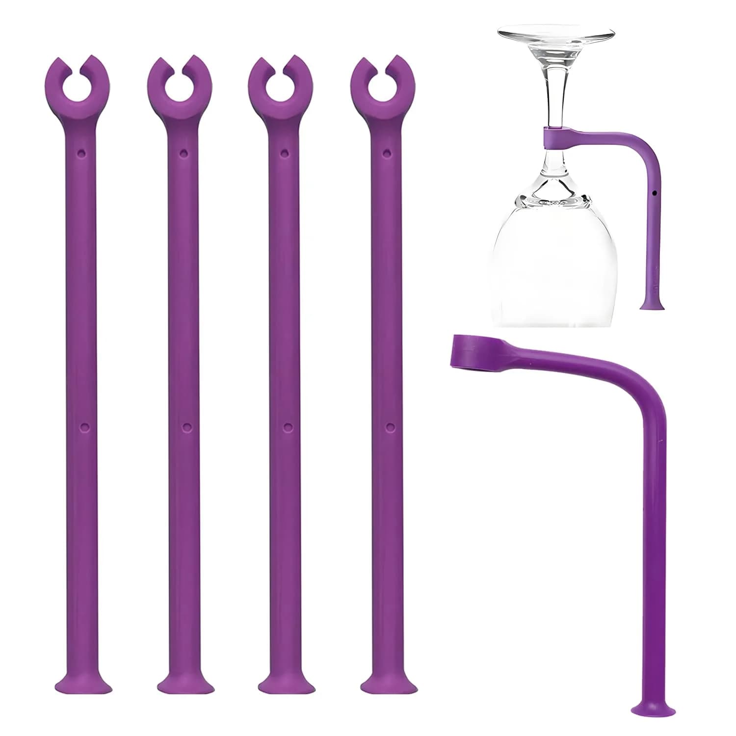 YouU Tether Silicone Dishwasher Stemware Saver 8 pcs | Flexible Wine Glass Protector — Purple/4 pcs