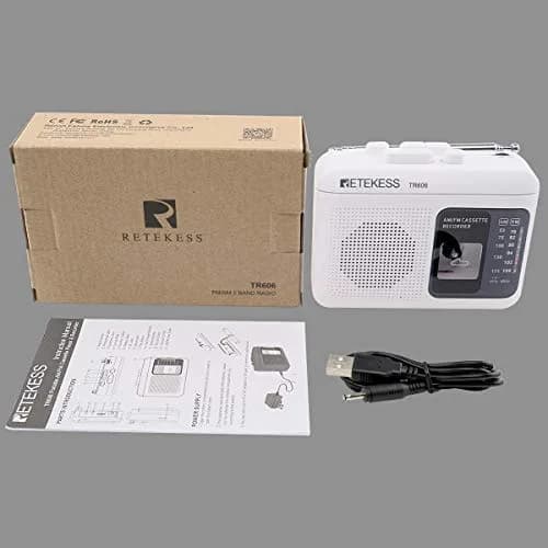 Retekess TR606 Cassette Player Recorder with AM/FM Radio & Built-in Microphone (White) | Portable Audio Player thumbnail 7