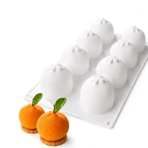OCPO Kitchen Orange Silicone Mold for Baking Mousse Cake, 8 Cavities | Non-Stick Easy Release Dessert Chocolate Candy Jelly Ice Cream thumbnail 1