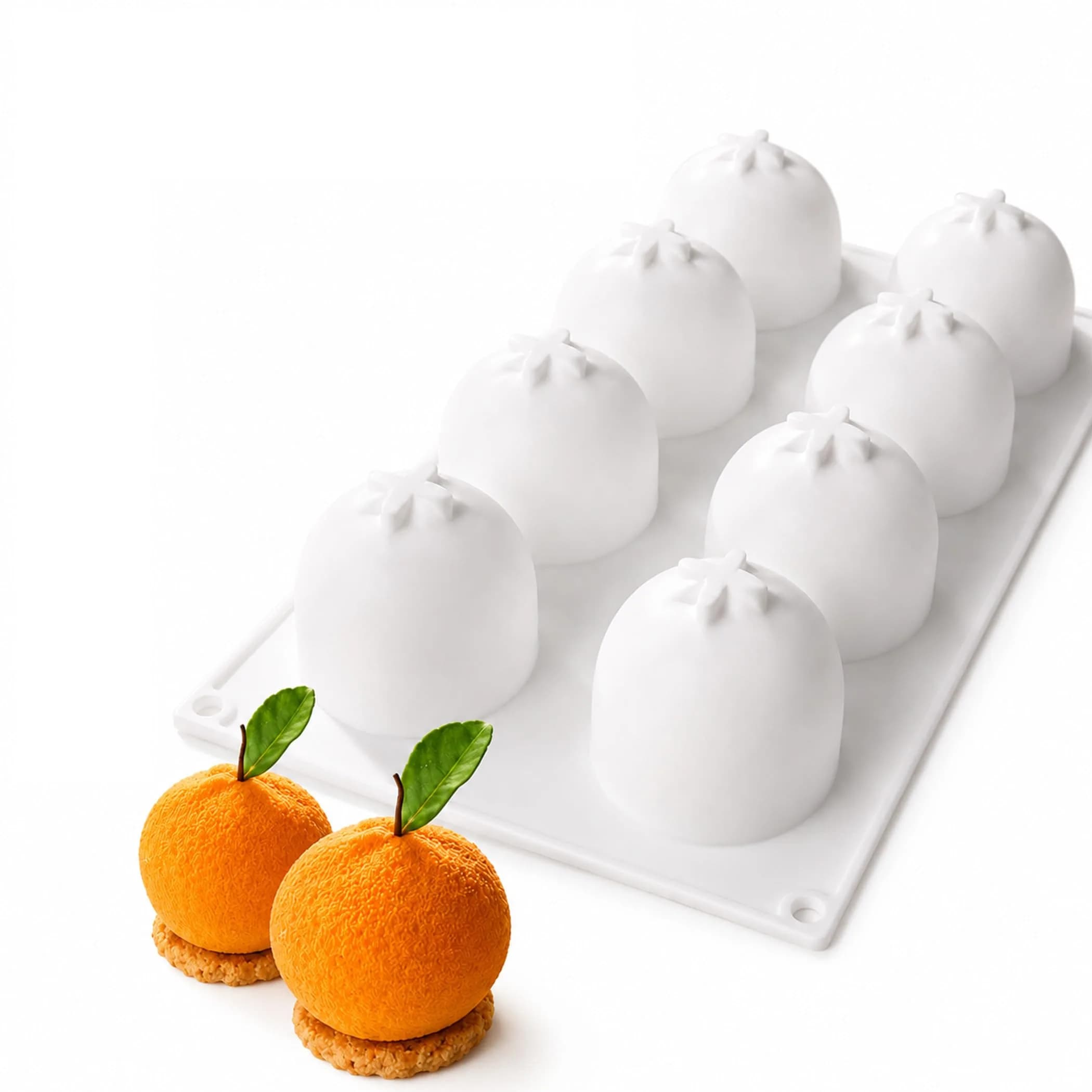 OCPO Kitchen Orange Silicone Mold for Baking Mousse Cake, 8 Cavities | Non-Stick Easy Release Dessert Chocolate Candy Jelly Ice Cream - main product image