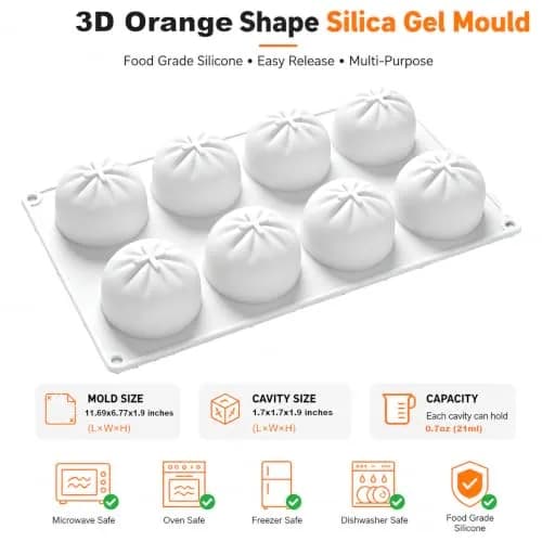 OCPO Kitchen Orange Silicone Mold for Baking Mousse Cake, 8 Cavities | Non-Stick Easy Release Dessert Chocolate Candy Jelly Ice Cream thumbnail 2