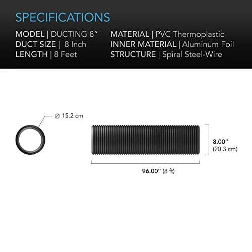 AC Infinity Flexible 8-Inch Aluminum Ducting, 8ft Long with Clamps | Heavy-Duty Ventilation for HVAC, Dryers, Grow Tents thumbnail 5