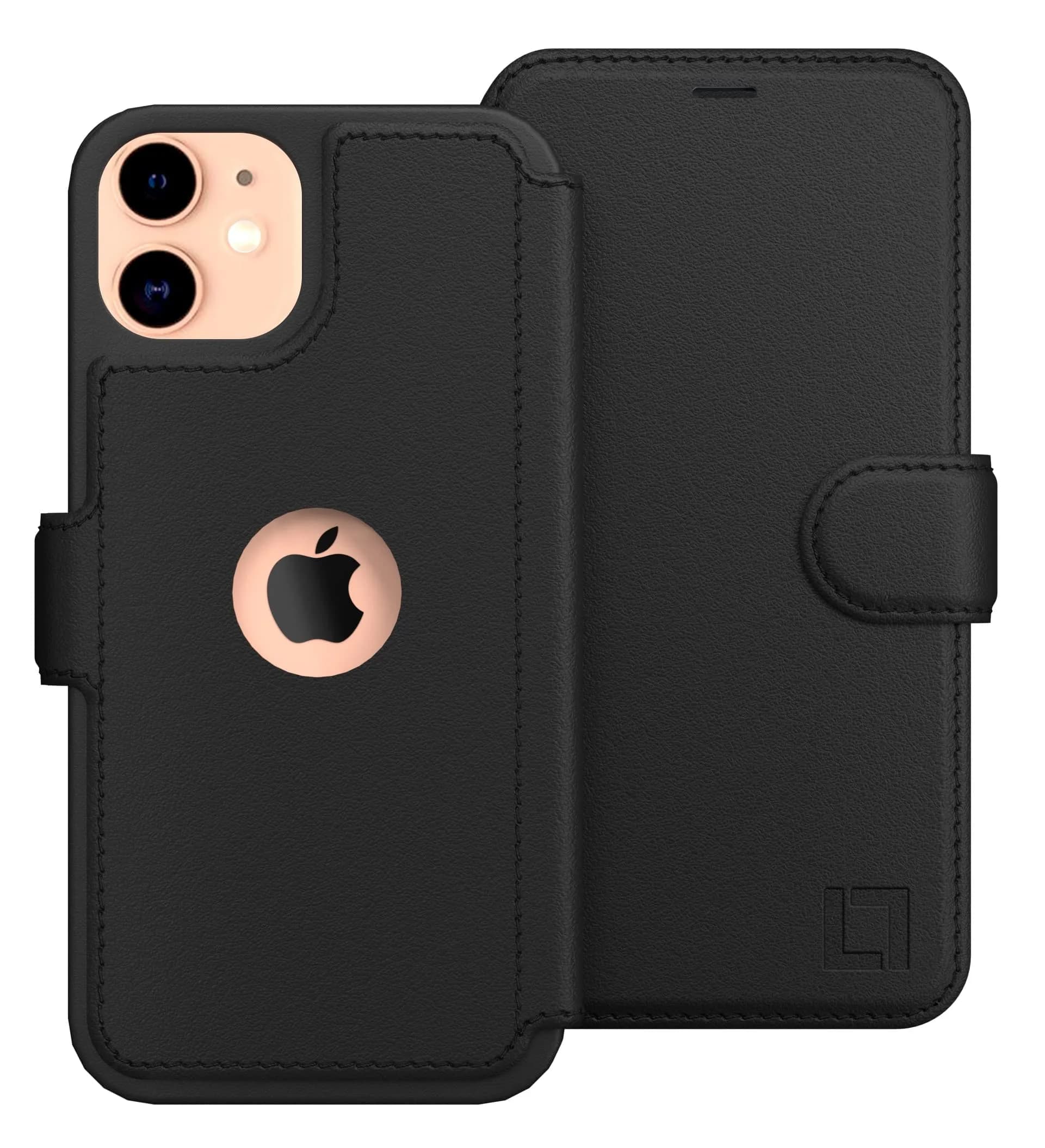 LUPA Legacy iPhone 11 Wallet Case with Card Holder - Black | Slim Faux Leather Flip Cover — Black
