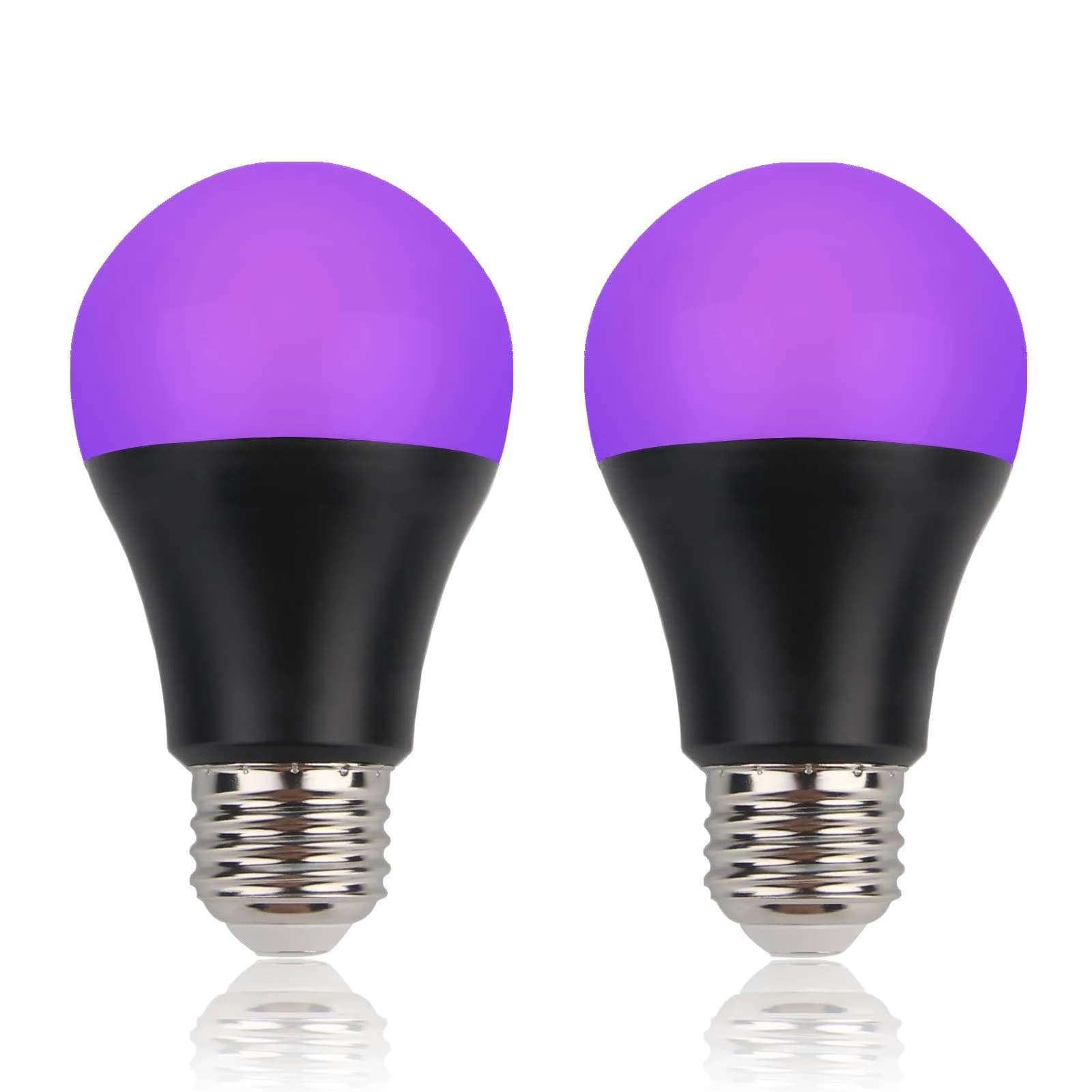 GREENIC UV LED Black Light Bulb 2 Pack, 8W (60W Equiv.) A19 E26 UVA 385-400nm | Glow Party & Neon Poster Lighting