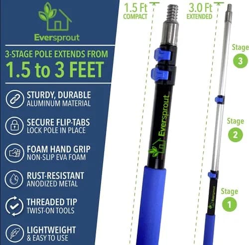 EVERSPROUT Swivel Squeegee & Microfiber Window Scrubber 1.5-3ft Pole | 7-Angle Swivel for Streak-Free Glass thumbnail 6