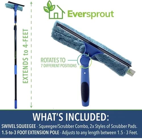 EVERSPROUT Swivel Squeegee & Microfiber Window Scrubber 1.5-3ft Pole | 7-Angle Swivel for Streak-Free Glass thumbnail 2