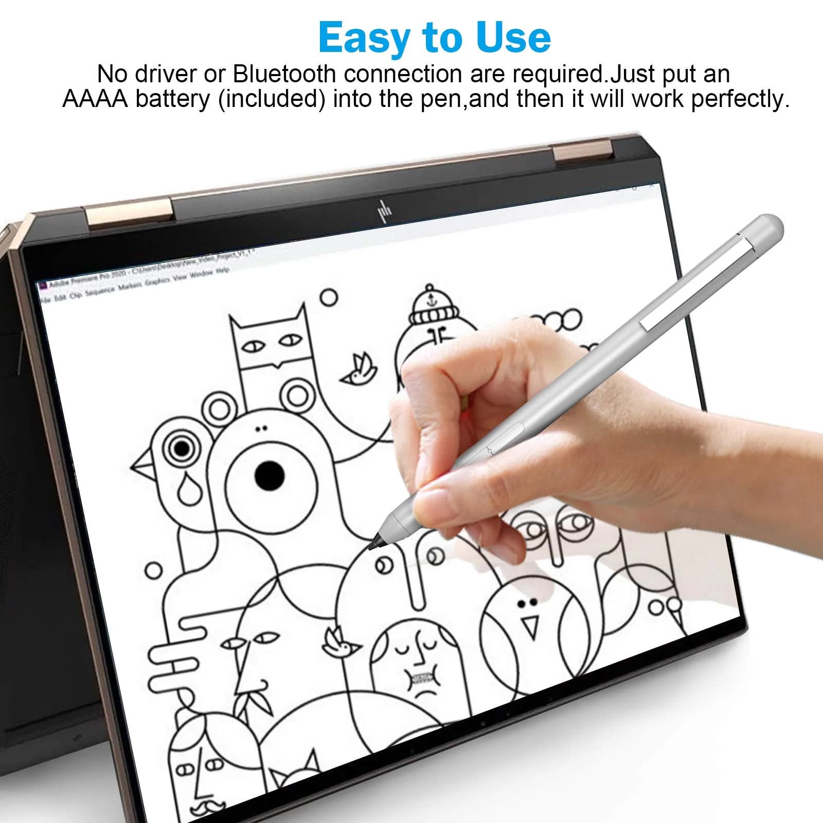 hacey Precision Stylus Pen for Surface Pro 11/10/X/9/8/7/6/5/4/3, 1024 Pressure Levels, Palm Rejection | Aluminum Body, Replaceable AAAA Battery - view 4