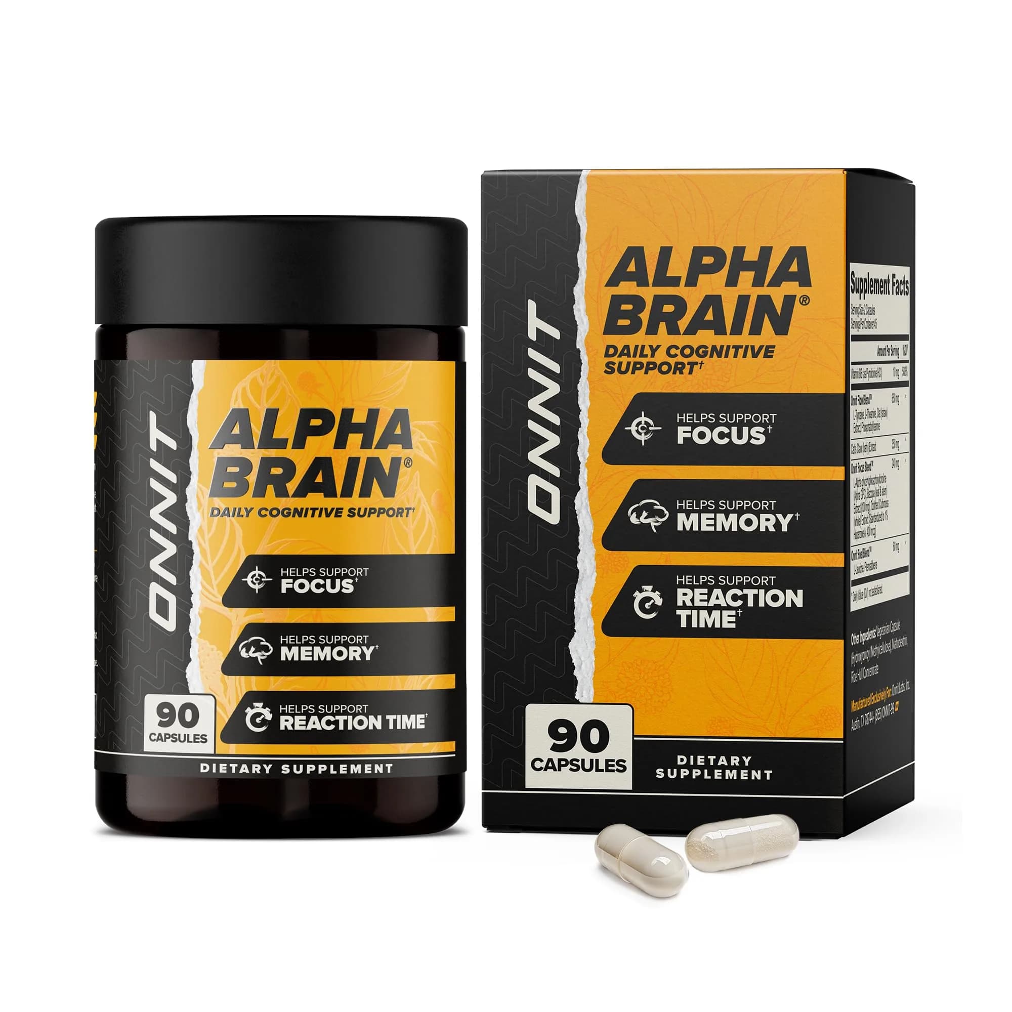 ONNIT Alpha Brain Nootropic Brain Supplement for Focus & Memory, 90 Count | Caffeine-Free Brain Booster for Men & Women — No Color