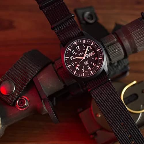 Infantry MDC Mens Military Field Watch 40mm (1.57in) | Stealth Black Nylon Band, 12/24H Time, Day-Date thumbnail 5