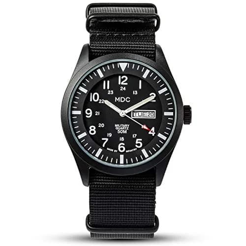 Infantry MDC Mens Military Field Watch 40mm (1.57in) | Stealth Black Nylon Band, 12/24H Time, Day-Date thumbnail 1
