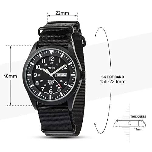 Infantry MDC Mens Military Field Watch 40mm (1.57in) | Stealth Black Nylon Band, 12/24H Time, Day-Date thumbnail 8