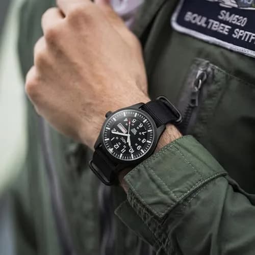 Infantry MDC Mens Military Field Watch 40mm (1.57in) | Stealth Black Nylon Band, 12/24H Time, Day-Date thumbnail 2