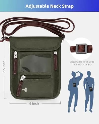 WALNEW RFID Blocking Passport Holder Neck Pouch 19cm (7.5in) | Secure Travel Wallet for Men & Women thumbnail 2