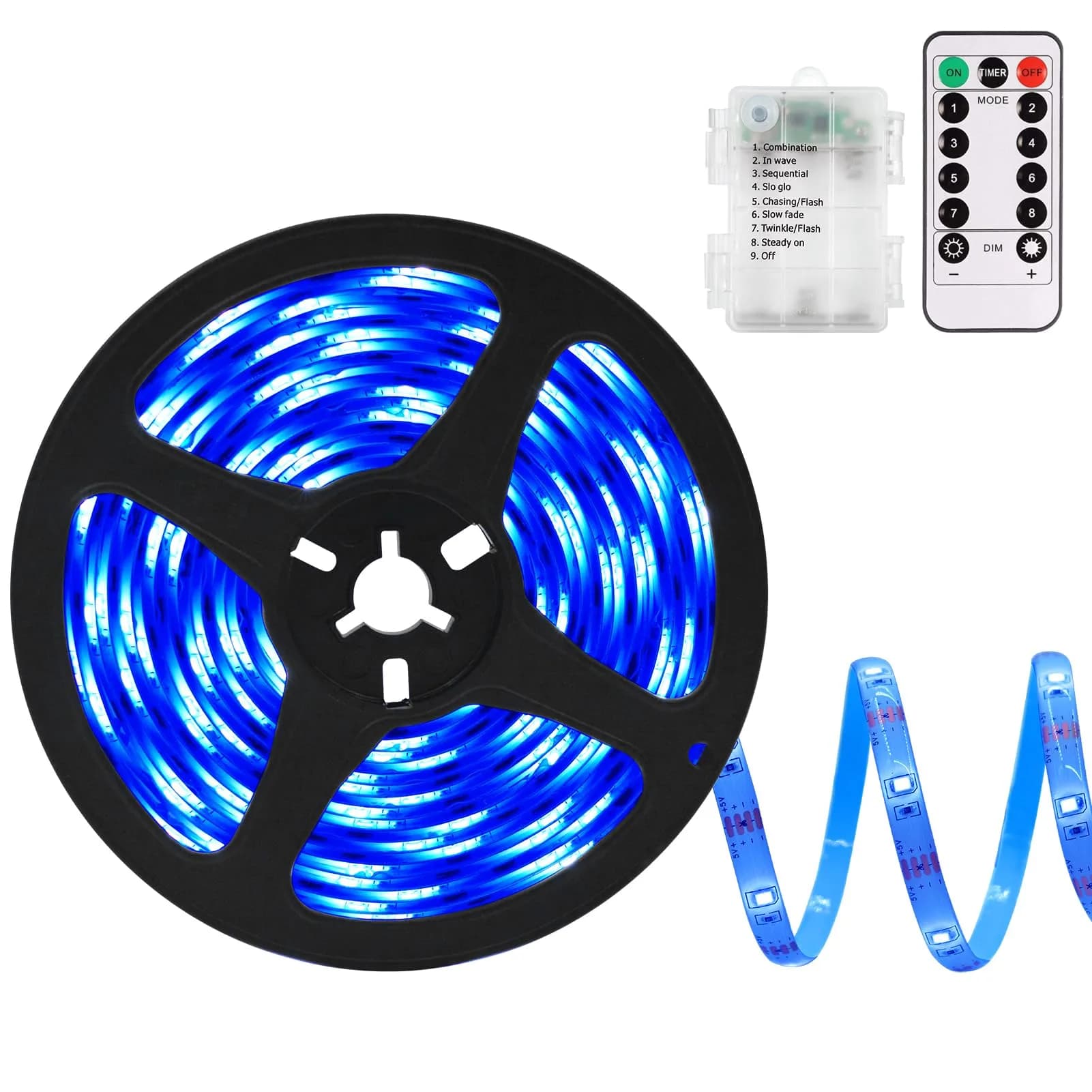 echosari Blue LED Strip Lights, Battery Operated with Remote, 9.8ft (3m) 90LED - main product image