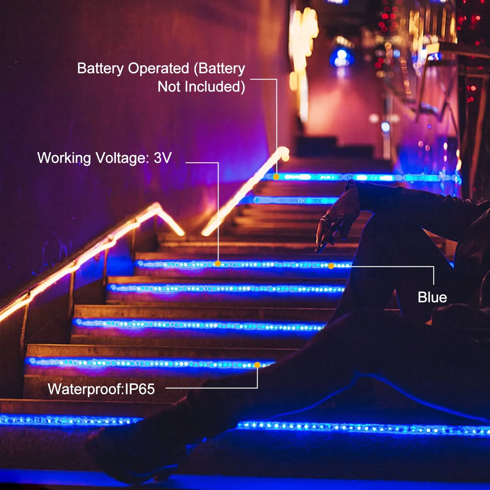 echosari Blue LED Strip Lights, Battery Operated with Remote, 9.8ft (3m) 90LED - view 3