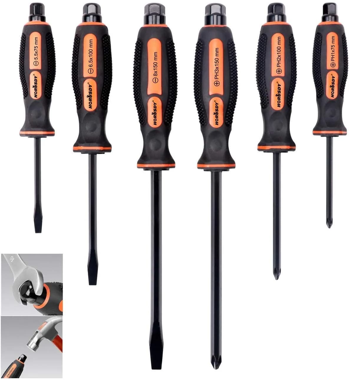 HORUSDY 6-Pieces Magnetic Screwdriver Set, 3 Phillips & 3 Flat Tips, Heat-Treated Cr-V Steel, Black Finish, 75-150mm | Comfort & Precision — New Screwdriver Set