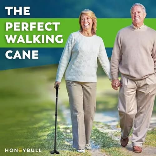 HONEYBULL Black Foldable Walking Cane with Free Standing Pivot Base | Adjustable Height 76-91cm (30"-36") thumbnail 3
