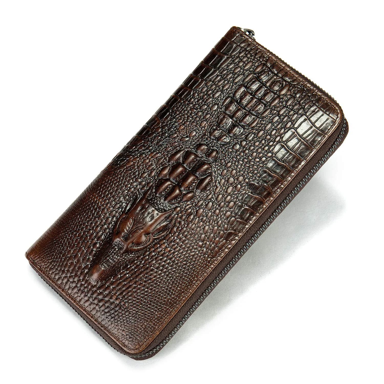 NIUCUNZH Genuine Leather Long Wallet for Men Croco Embossed Checkbook | Elegant & Durable — coffee