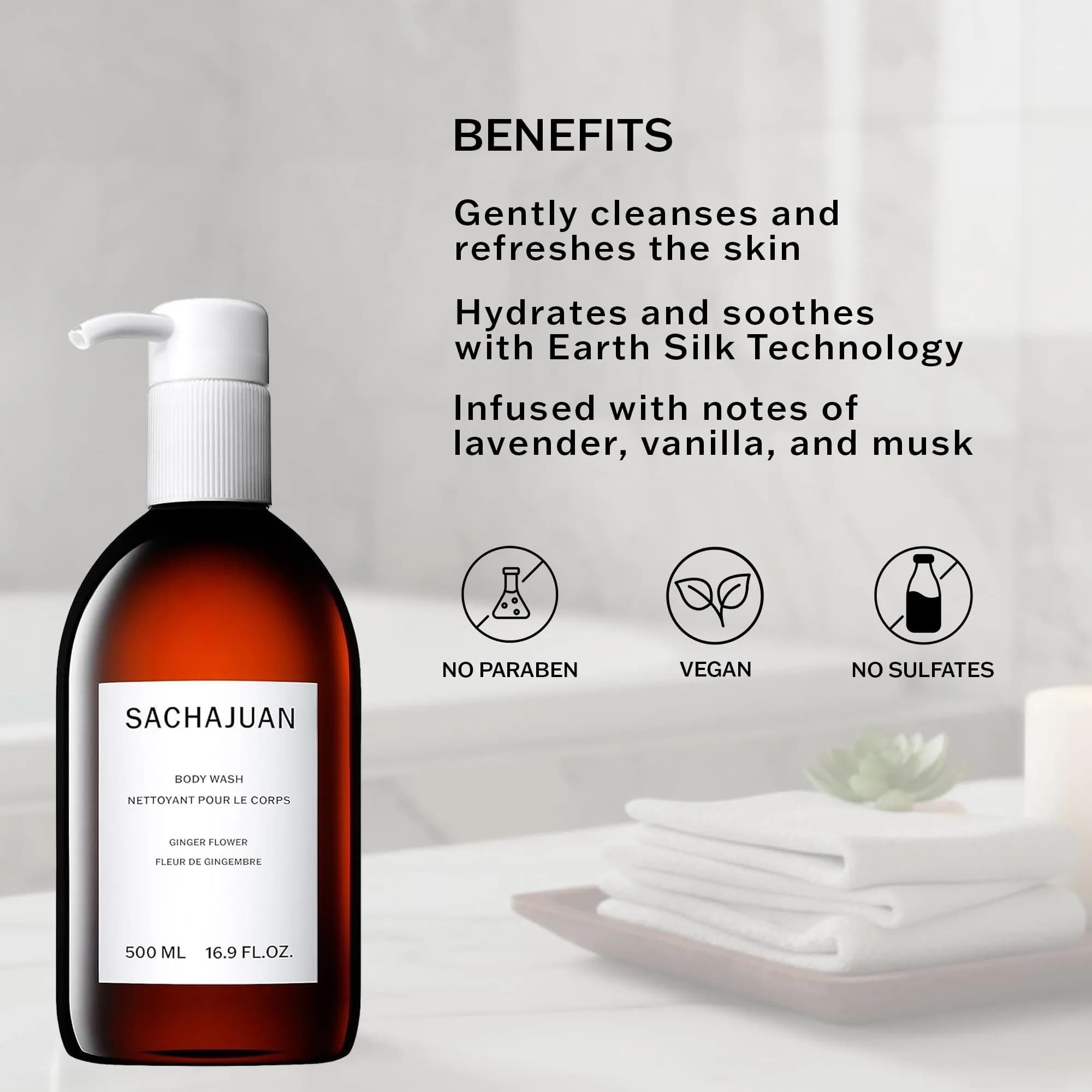 SACHAJUAN Body Wash Shiny Citrus Hydrating Cleanser 500ml (16.9 oz) | Gentle Cleansing with Earth Silk Technology - view 2