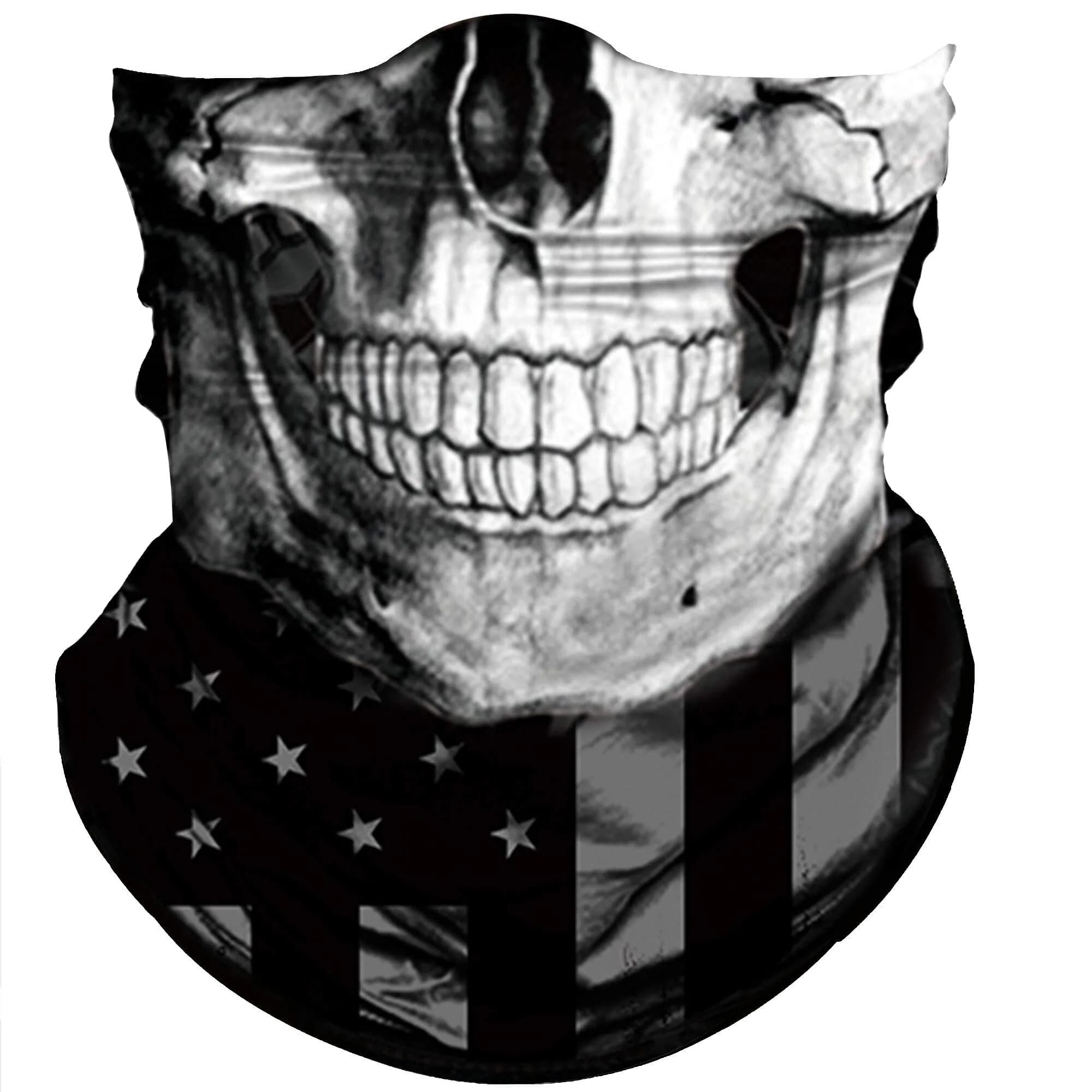 Obacle Skull Face Mask Sun UV Dust Wind Protection Tube Mask Seamless Bandana Skeleton Face Mask for Men Women Bike Riding Motorcycle Cycling Biker Outdoor Festival (Black Gray Skull White Face Flag) | All-Season Lightweight Breathable - main product image