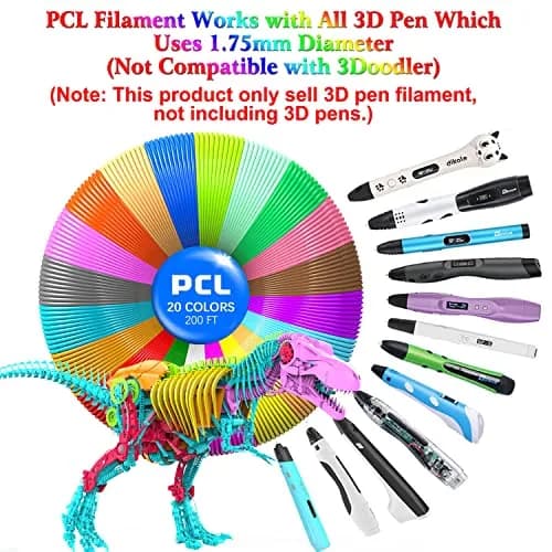 BBita 3D Printing Pen PCL Filament Refills 1.75mm | 20 Colors, 70℃ Low Melting Temp, Non-Toxic, 200 FT thumbnail 6
