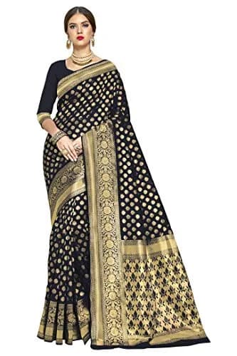 GLORY SAREES Women's Kanchipuram Art Silk Saree | Black Free Size, Elegant Festive Wear thumbnail 1