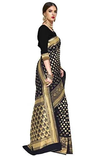 GLORY SAREES Women's Kanchipuram Art Silk Saree | Black Free Size, Elegant Festive Wear thumbnail 4