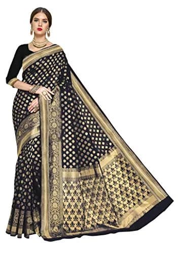 GLORY SAREES Women's Kanchipuram Art Silk Saree | Black Free Size, Elegant Festive Wear thumbnail 5