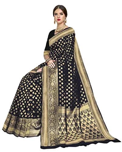 GLORY SAREES Women's Kanchipuram Art Silk Saree | Black Free Size, Elegant Festive Wear thumbnail 6