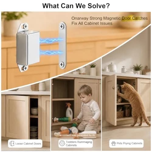 Onarway Magnetic Cabinet Magnets 40 lbs | Heavy Duty Stainless Steel Holders for Doors & Drawers thumbnail 2