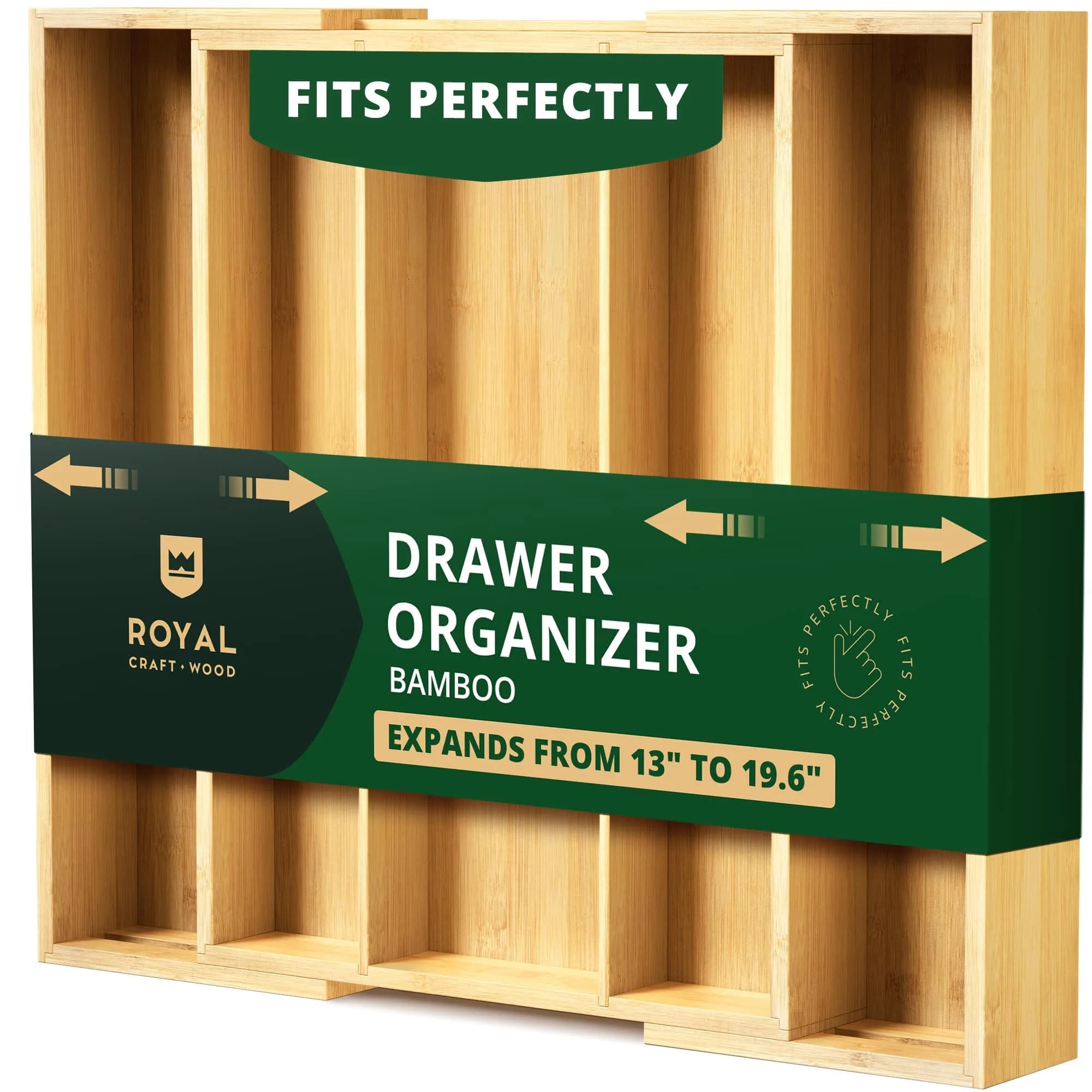 ROYAL CRAFT WOOD Luxury Bamboo Kitchen Drawer Organizer - Silverware Tray 5 Slot | Natural, Expandable & Water-Resistant — Natural