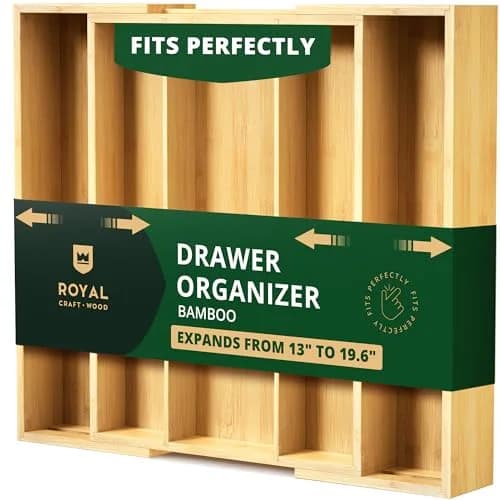 ROYAL CRAFT WOOD Luxury Bamboo Kitchen Drawer Organizer - Silverware Tray 5 Slot | Natural, Expandable & Water-Resistant thumbnail 1