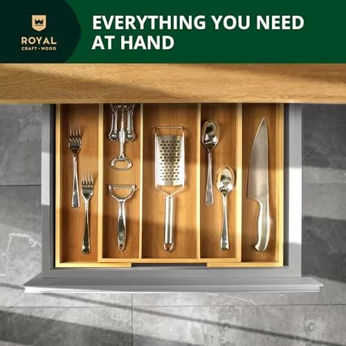 ROYAL CRAFT WOOD Luxury Bamboo Kitchen Drawer Organizer - Silverware Tray 5 Slot | Natural, Expandable & Water-Resistant thumbnail 4