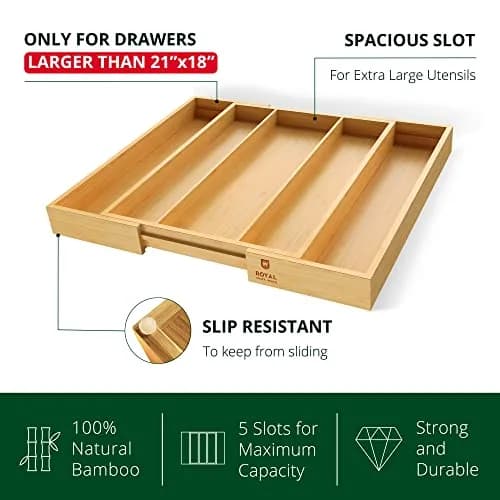 ROYAL CRAFT WOOD Luxury Bamboo Kitchen Drawer Organizer - Silverware Tray 5 Slot | Natural, Expandable & Water-Resistant thumbnail 5