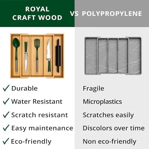 ROYAL CRAFT WOOD Luxury Bamboo Kitchen Drawer Organizer - Silverware Tray 5 Slot | Natural, Expandable & Water-Resistant thumbnail 8