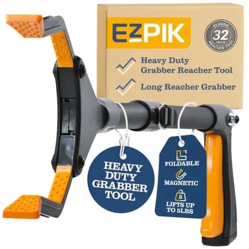 EZPIK 32" Folding Reacher-Grabber with Magnet | Heavy Duty Trash Picker for Seniors & Disabled, Aluminum, Black thumbnail 1