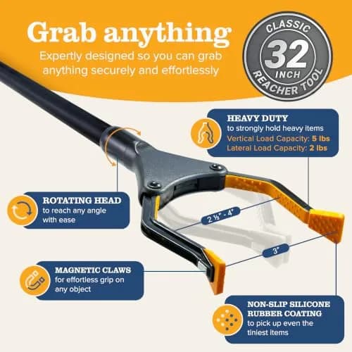 EZPIK 32" Folding Reacher-Grabber with Magnet | Heavy Duty Trash Picker for Seniors & Disabled, Aluminum, Black thumbnail 5