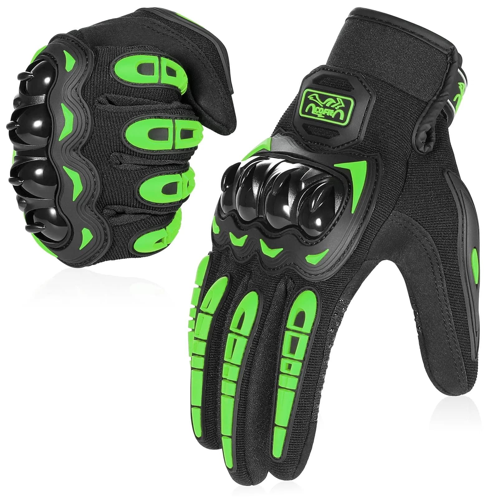 COFIT Motorcycle Gloves Breathable, Touchscreen, Hard Knuckles, Anti-Slip, Good Grip, Men Women, Motocross, BMX, ATV, MTB, Cycling, Road Racing, Green L