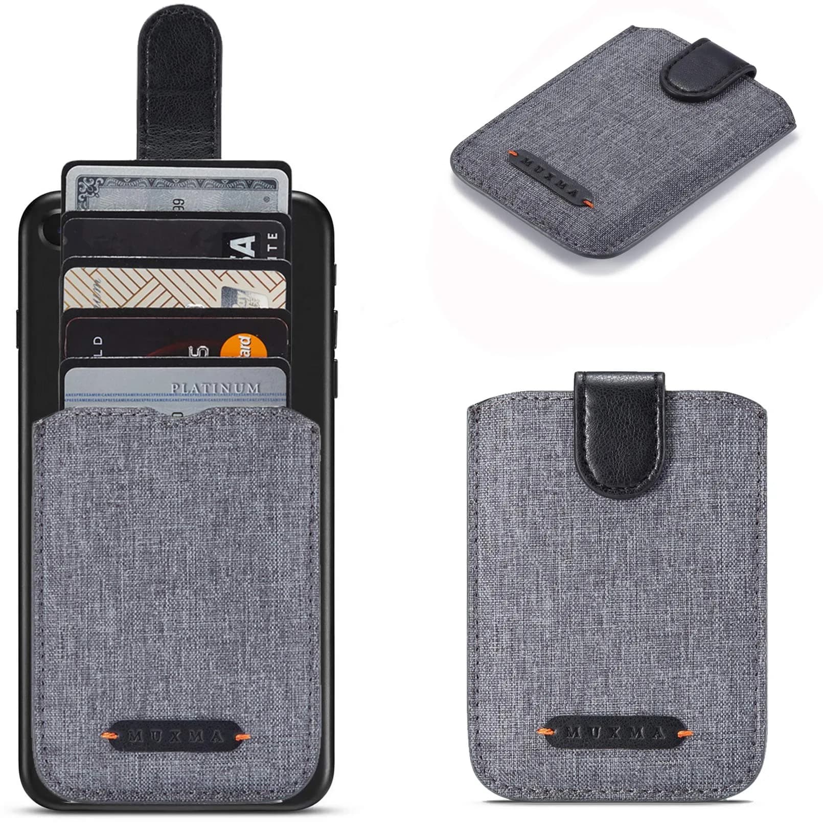 BIAJIYA Card Holder for Back of Phone, RFID 5 Pull Phone Wallet, Black | RFID-Blocking, 5 Slots, Durable Leather — Black