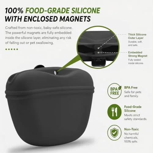 AUDWUD Silicone Dog Treat Pouch with Clicker & Magnetic Closure | Dark Grey, 1 Pack thumbnail 5