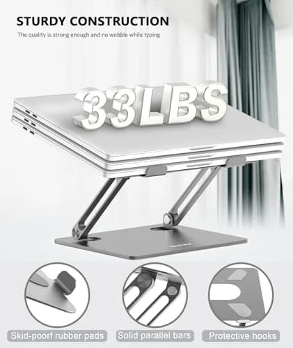 BoYata Adjustable Laptop Stand for Laptops up to 17 Inches, Space Grey | Sturdy Alloy Steel with Ventilation thumbnail 6