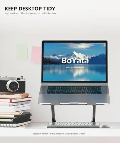 BoYata Adjustable Laptop Stand for Laptops up to 17 Inches, Space Grey | Sturdy Alloy Steel with Ventilation thumbnail 7